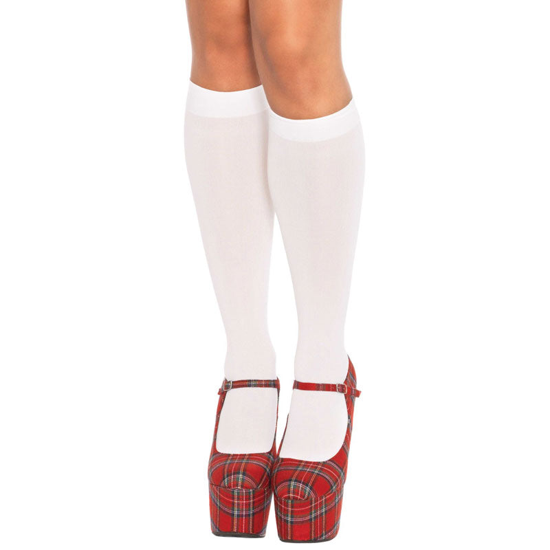 Leg Avenue Nylon Knee Highs White UK 6 to 12