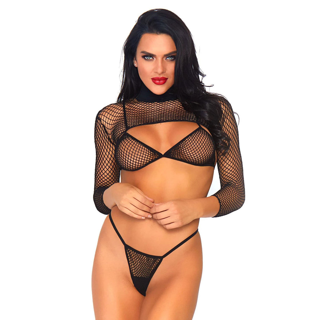 Leg Avenue Net Top, tanga y sujetador Reino Unido 6 a 12