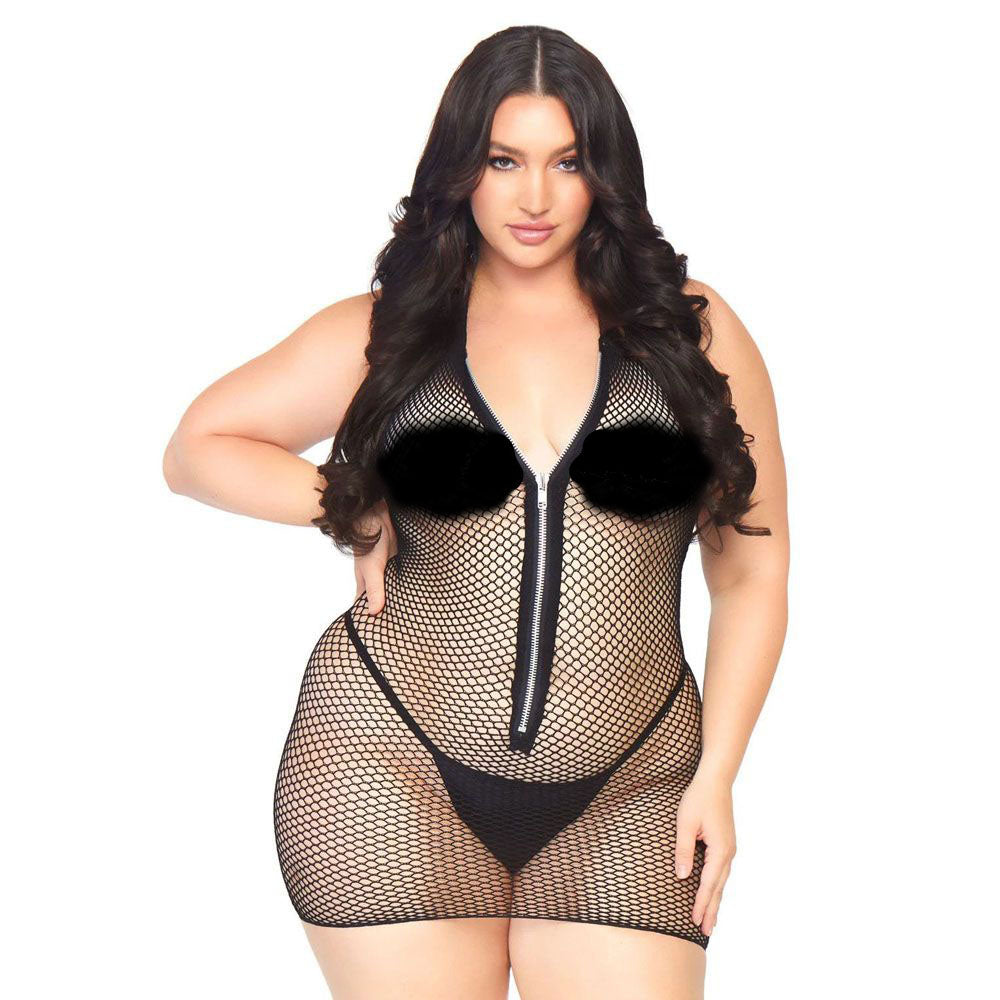 Leg Avenue Fishnet Zip Up Dress Plus Size UK 14 to 18