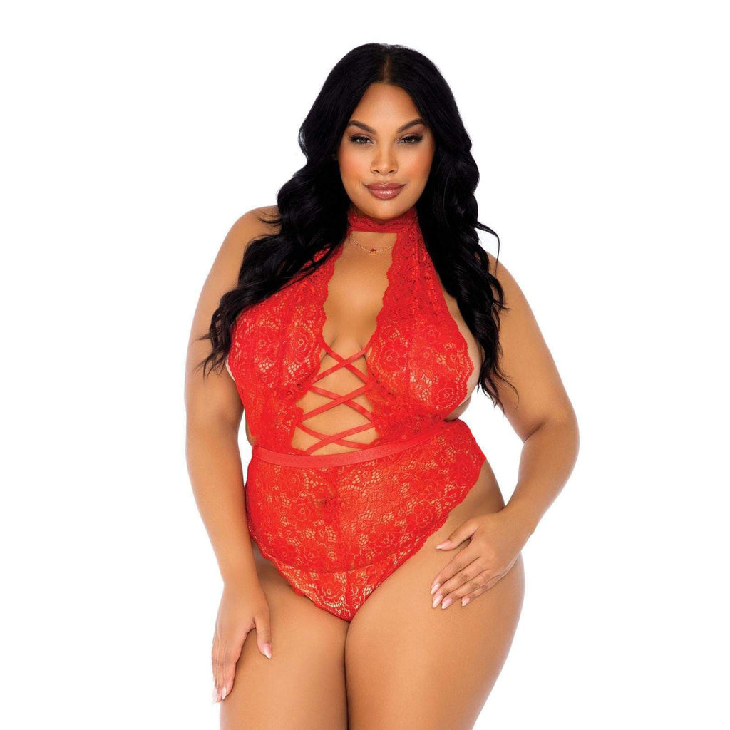 Leg Avenue Teddy sans entrejambe en dentelle florale Rouge UK 14 à 18