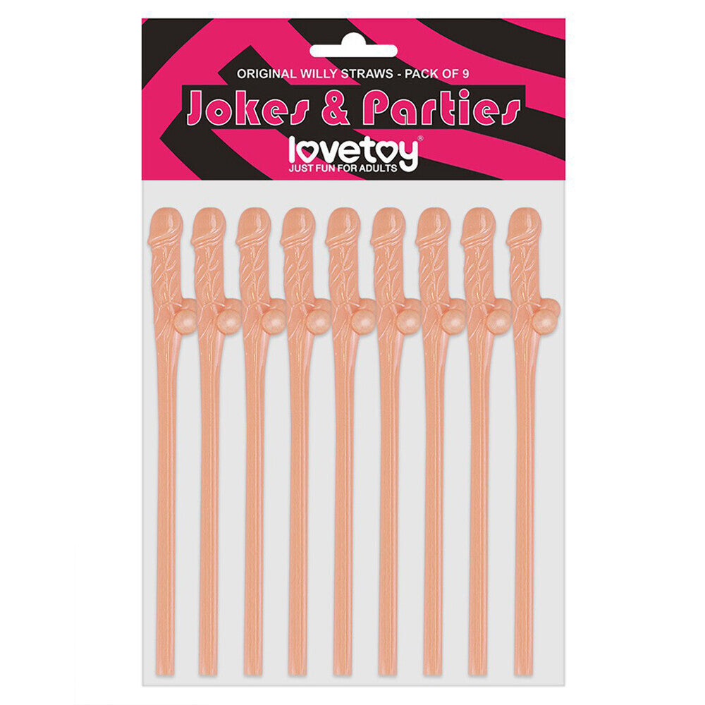 Lovetoy Pack De 9 Pajitas Willy Rosa Carne