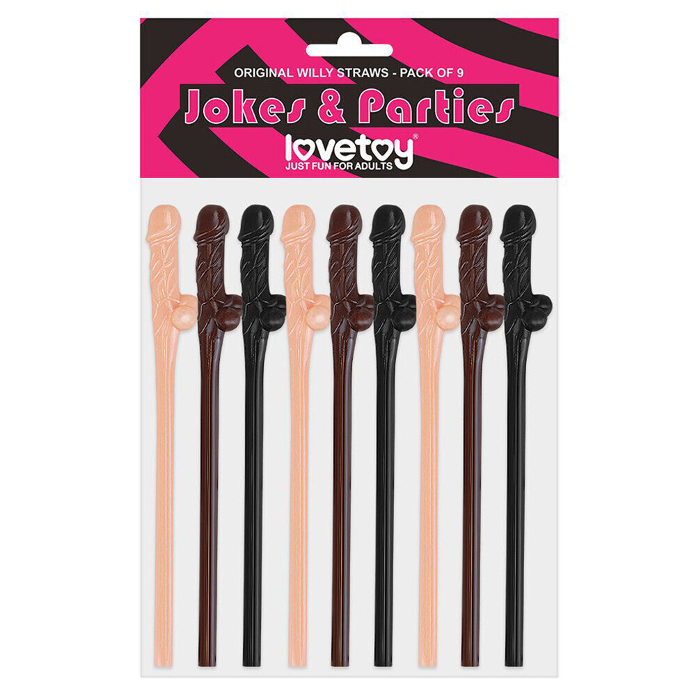 Lovetoy Pack De 9 Pajitas Willy Negro Marrón Y Rosa