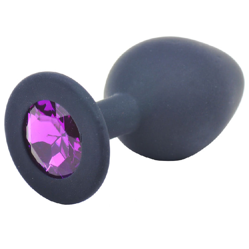 Plug Anal de Silicona Negro con Joyas Mediano