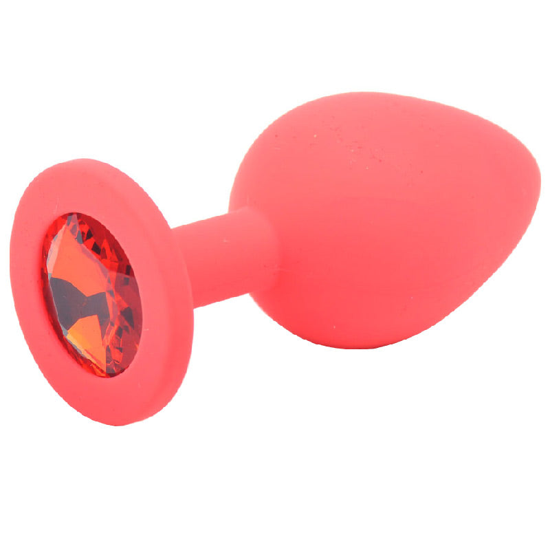 Plug anal moyen en silicone rouge avec bijoux