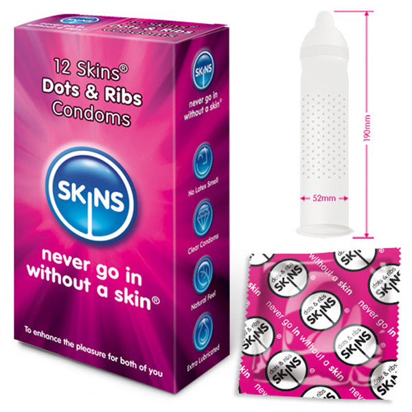 Skins Lot de 12 préservatifs Dots And Ribs