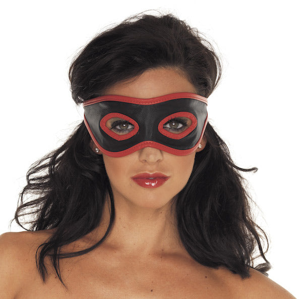 Masque en cuir rouge et noir